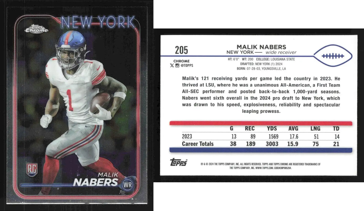 2024 Topps Chrome MALIK NABERS #205 New York Giants RC - Football Card Single