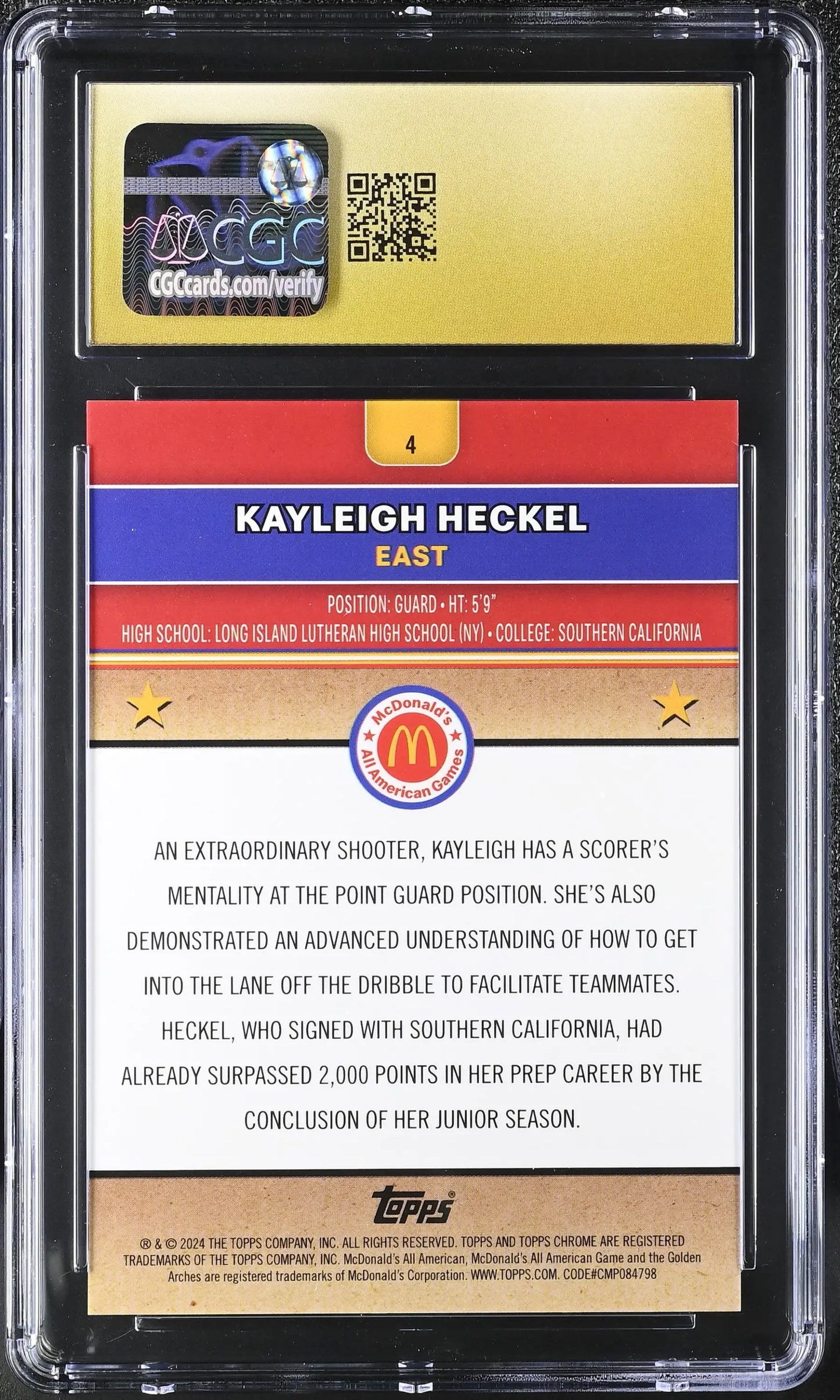 2024 Topps Chrome McDonald’s All-American Kayleigh Heckel Gold CGC 10 #/50