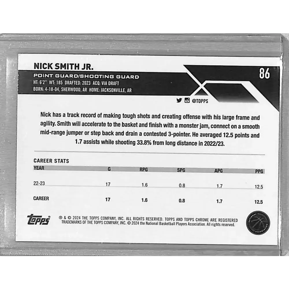 2024 Topps Chrome Pink #86 Nick Smith Jr. NM-MT Charlotte Hornets - Basketball Card Single