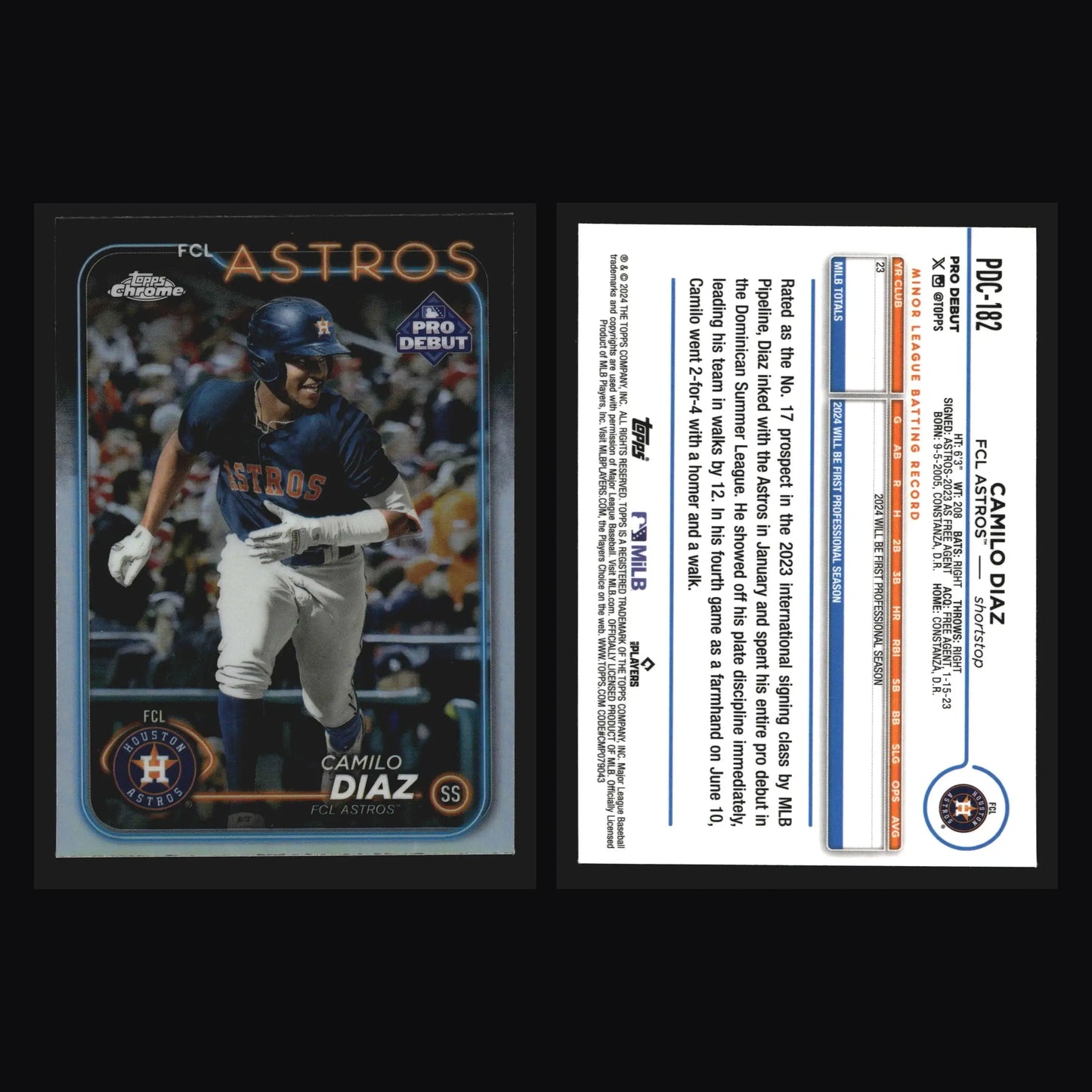 2024 Topps Chrome Pro Debut #PDC-182 Camilo Diaz FCL Astros Prospect