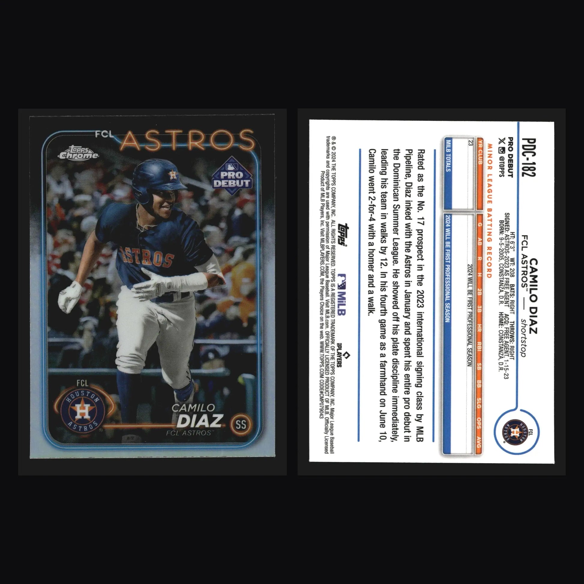 2024 Topps Chrome Pro Debut #PDC-182 Camilo Diaz FCL Astros Prospect