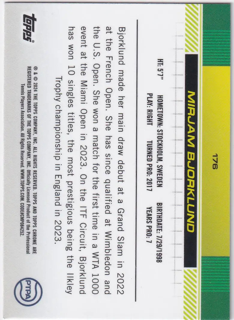 Trading card featuring Topps Chrome Purple Refractor with green and yellow borders