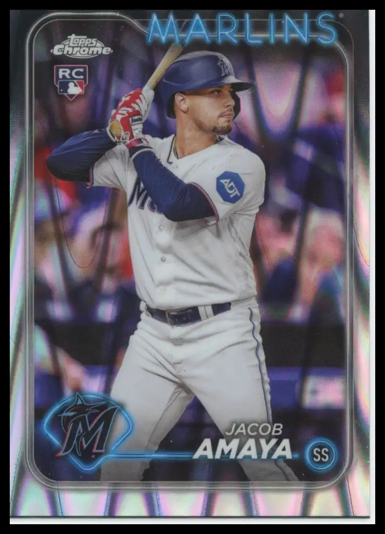 2024 Topps Chrome - Raywave Refractors Jacob Amaya 92 Miami Marlins NM - Baseball Card Single