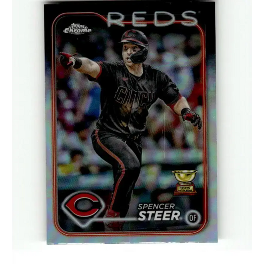2024 Topps Chrome Refractor #104 Spencer Steer NM-MT Cincinnati Reds Baseball Card - Baseball Card Single