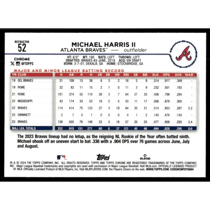2024 Topps Chrome Refractor #52 Michael Harris II NM-MT Atlanta Braves Baseball Card