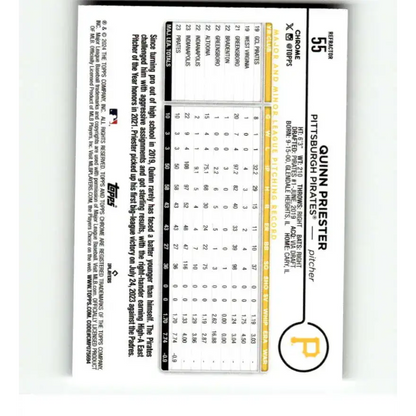 2024 Topps Chrome Refractor #55 Quinn Priester NM-MT RC Rookie Pittsburgh Pirates Baseball Card