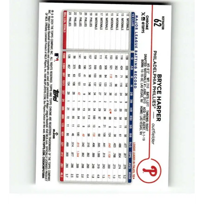 2024 Topps Chrome Refractor #62 Bryce Harper NM-MT Philadelphia Phillies Baseball Card