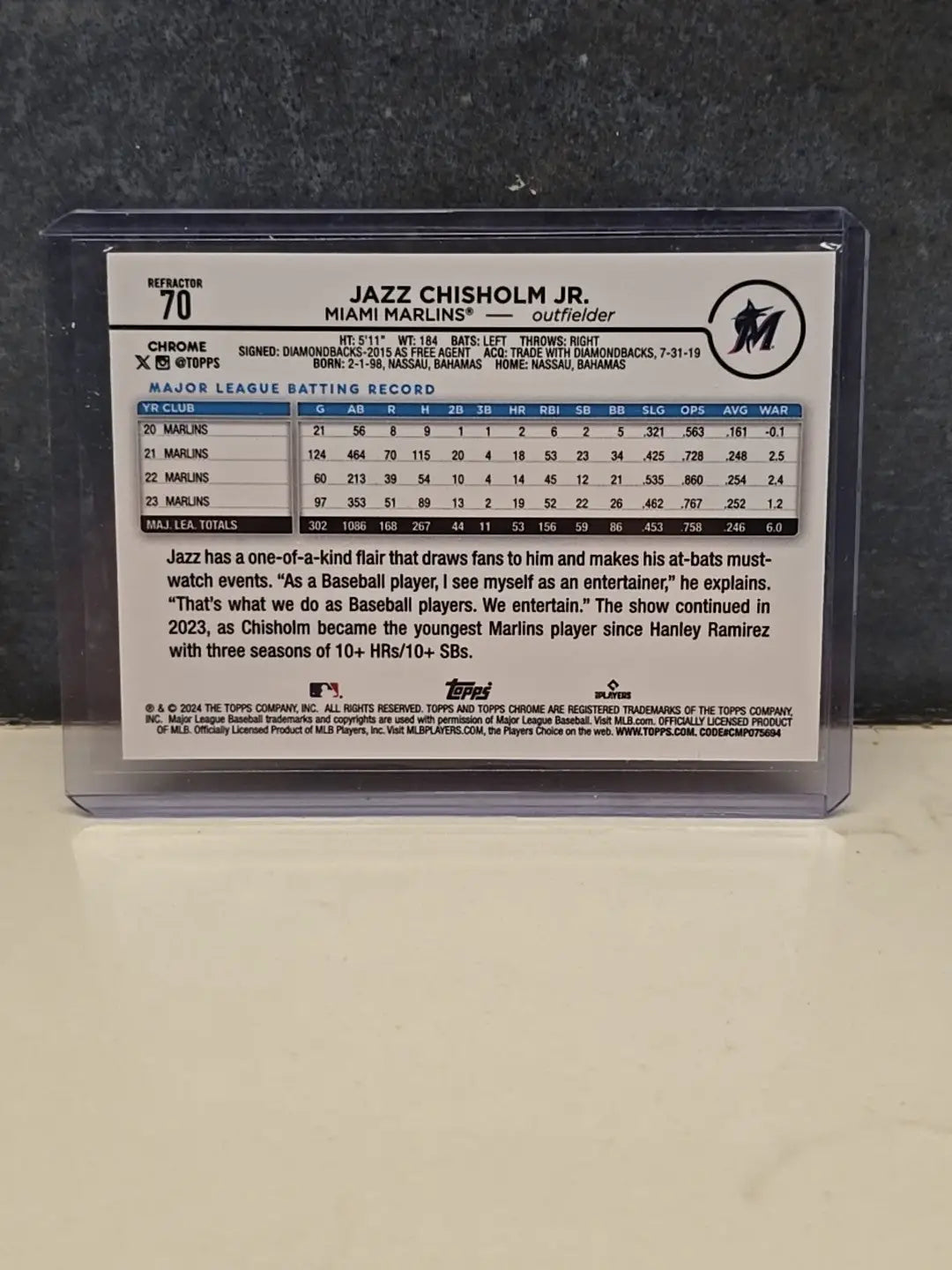 2024 Topps Chrome - Refractor #70 Jazz Chisholm Marlins - Baseball Card Single