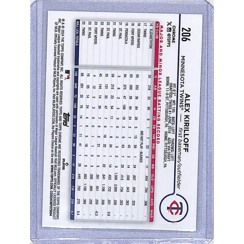 2024 Topps Chrome Refractor Green Wave #206 Alex Kirilloff NM-MT 95/99 Minnesota Twins Baseball Card - Baseball Card
