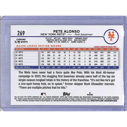2024 Topps Chrome Refractor Negative #269 Pete Alonso NM-MT New York Mets Baseball Card