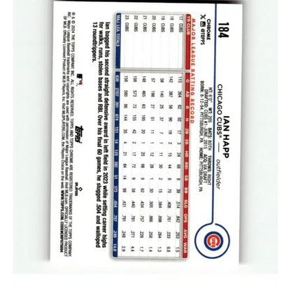 2024 Topps Chrome Refractor Pink #184 Ian Happ NM-MT Chicago Cubs Baseball Card