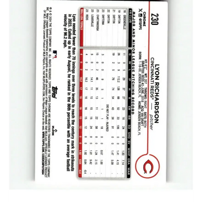 2024 Topps Chrome Refractor Pink #230 Lyon Richardson NM-MT RC Rookie Cincinnati Reds Baseball Card