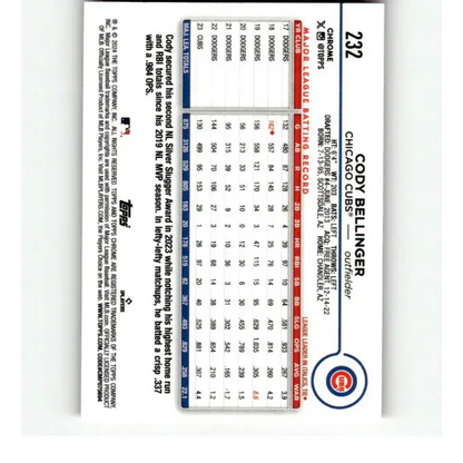 2024 Topps Chrome Refractor Pink #232 Cody Bellinger NM-MT Chicago Cubs Baseball Card