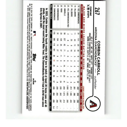 2024 Topps Chrome Refractor Pink #267 Corbin Carroll NM-MT Arizona Diamondbacks Baseball Card