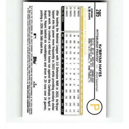 2024 Topps Chrome Refractor Pink #285 Ke’Bryan Hayes NM-MT Pittsburgh Pirates Baseball Card