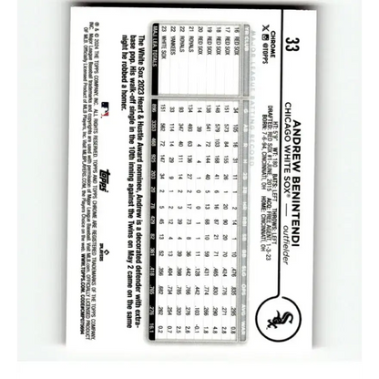 2024 Topps Chrome Refractor Pink #33 Andrew Benintendi NM-MT Chicago White Sox Baseball Card