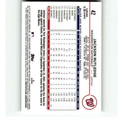 2024 Topps Chrome Refractor Prism #42 Jackson Rutledge NM-MT RC Rookie Washington Nationals Baseball Card