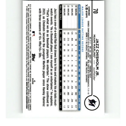 2024 Topps Chrome Refractor Prism #70 Jazz Chisholm Jr. NM-MT Miami Marlins Baseball Card