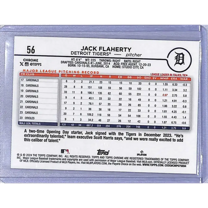 2024 Topps Chrome Refractor Purple #56 Jack Flaherty NM-MT 241/250 Detroit Tigers Baseball Card