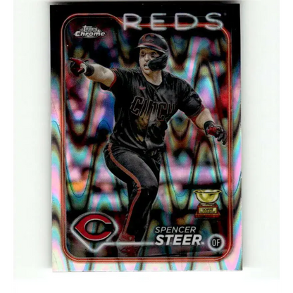 2024 Topps Chrome Refractor RayWave #104 Spencer Steer NM-MT Cincinnati Reds Baseball Card
