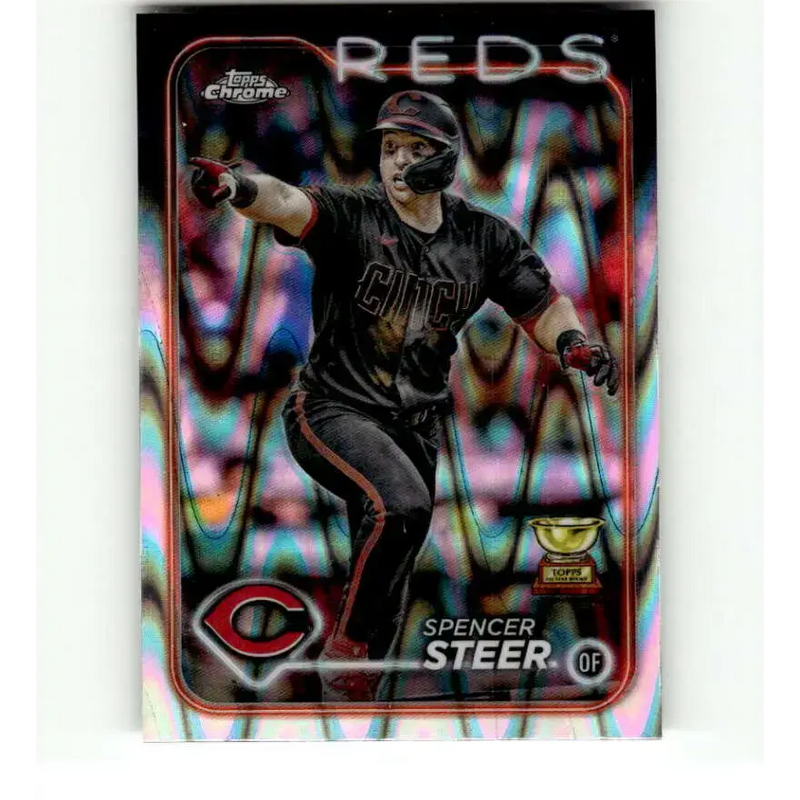2024 Topps Chrome Refractor RayWave #104 Spencer Steer NM-MT Cincinnati Reds Baseball Card - Baseball Card Single