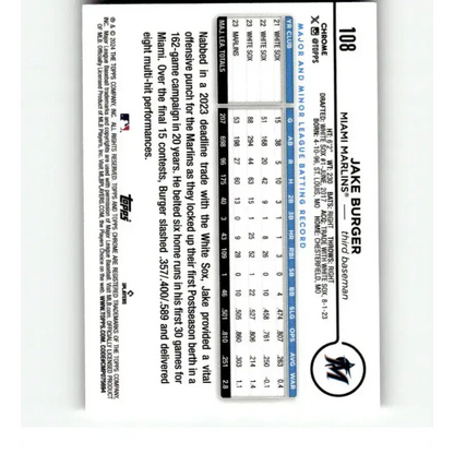 2024 Topps Chrome Refractor RayWave #108 Jake Burger NM-MT Miami Marlins Baseball Card