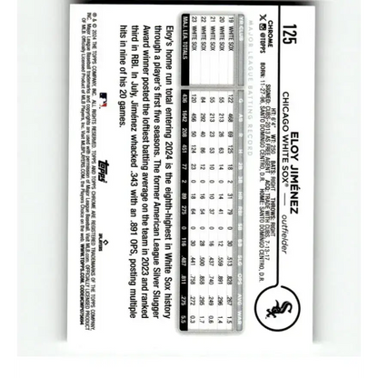 2024 Topps Chrome Refractor RayWave #125 Eloy Jimenez NM-MT Chicago White Sox Baseball Card