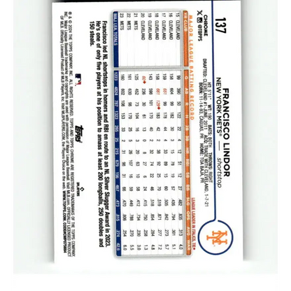 2024 Topps Chrome Refractor RayWave #137 Francisco Lindor NM-MT New York Mets Baseball Card