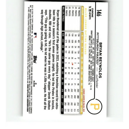 2024 Topps Chrome Refractor RayWave #146 Bryan Reynolds NM-MT Pittsburgh Pirates Baseball Card