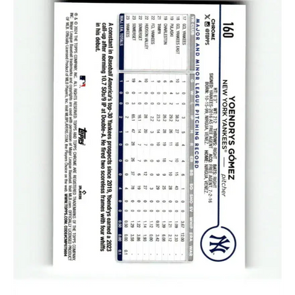 2024 Topps Chrome Refractor RayWave #160 Yoendrys Gomez NM-MT RC Rookie New York Yankees Baseball Card