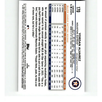 2024 Topps Chrome Refractor RayWave #170 Yordan Alvarez NM-MT Houston Astros Baseball Card