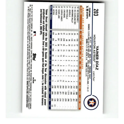 2024 Topps Chrome Refractor RayWave #203 Yainer Diaz NM-MT Houston Astros Baseball Card