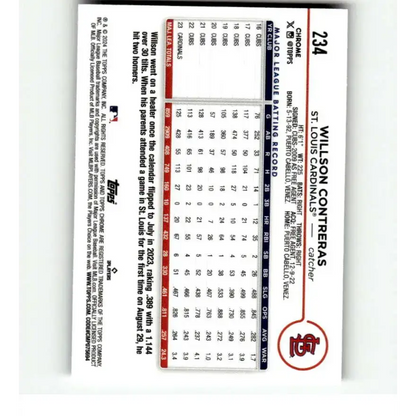 2024 Topps Chrome Refractor RayWave #234 Willson Contreras NM-MT St Louis Cardinals Baseball Card