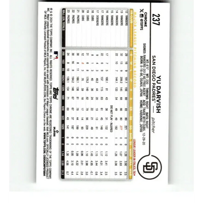 2024 Topps Chrome Refractor RayWave #237 Yu Darvish NM-MT San Diego Padres Baseball Card