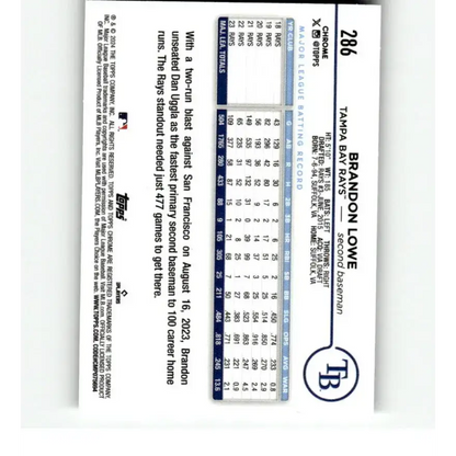 2024 Topps Chrome Refractor RayWave #286 Brandon Lowe NM-MT Tampa Bay Rays Baseball Card