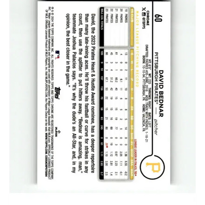 2024 Topps Chrome Refractor RayWave #60 David Bednar NM-MT Pittsburgh Pirates Baseball Card