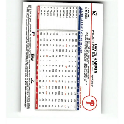 2024 Topps Chrome Refractor RayWave #62 Bryce Harper NM-MT Philadelphia Phillies Baseball Card