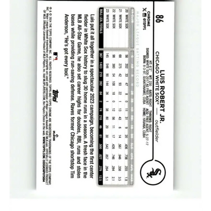 2024 Topps Chrome Refractor RayWave #86 Luis Robert Jr. NM-MT Chicago White Sox Baseball Card