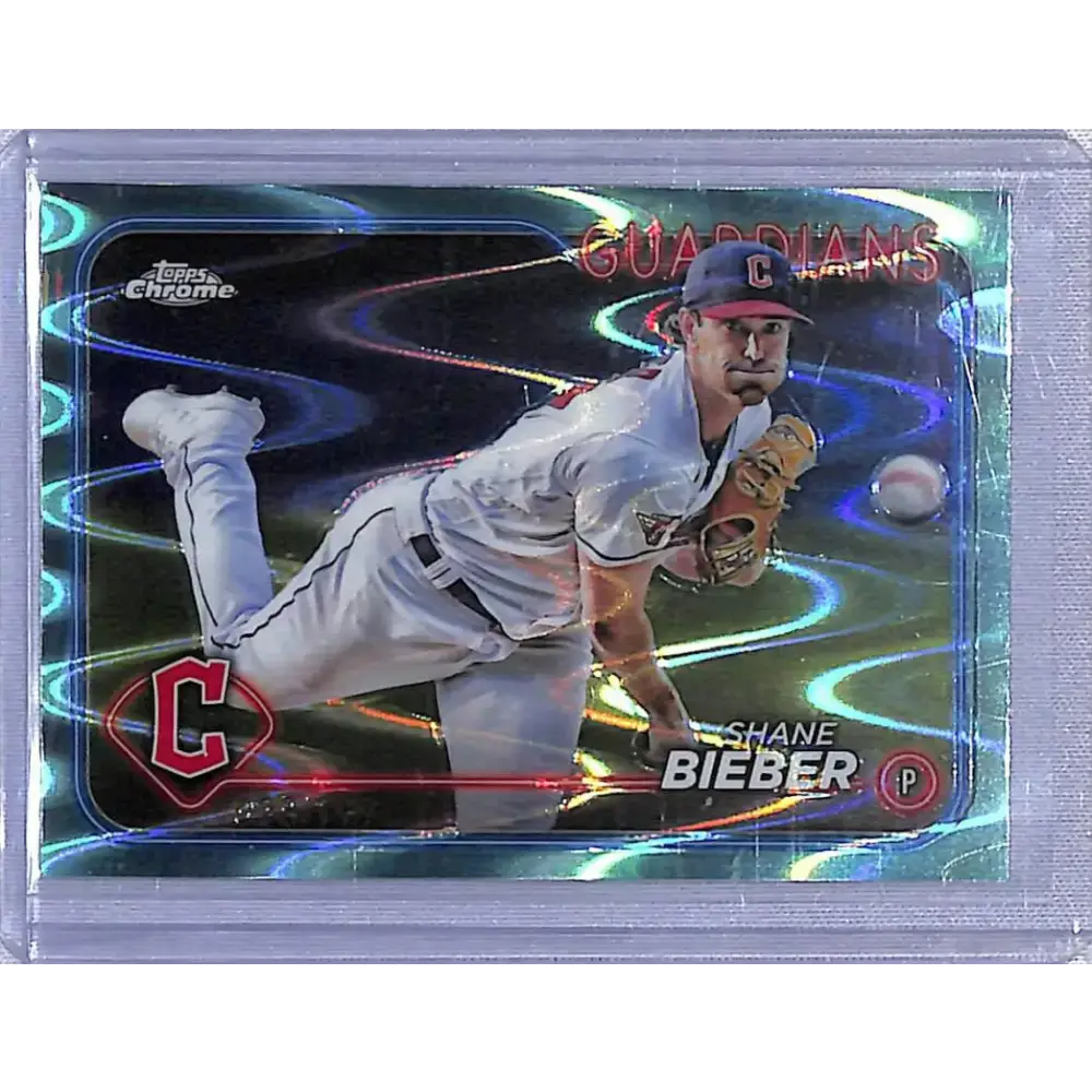 2024 Topps Chrome Refractor RayWave Aqua #149 Shane Bieber NM-MT 028/199 Cleveland Guardians - Baseball Card Single