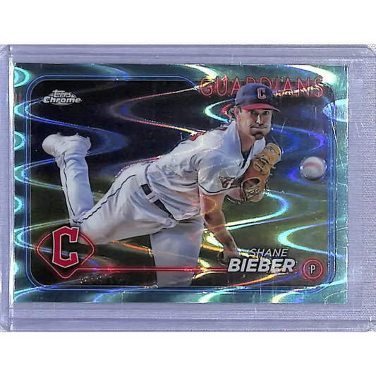 2024 Topps Chrome Refractor RayWave Aqua #149 Shane Bieber NM-MT 028/199 Cleveland Guardians - Baseball Card Single