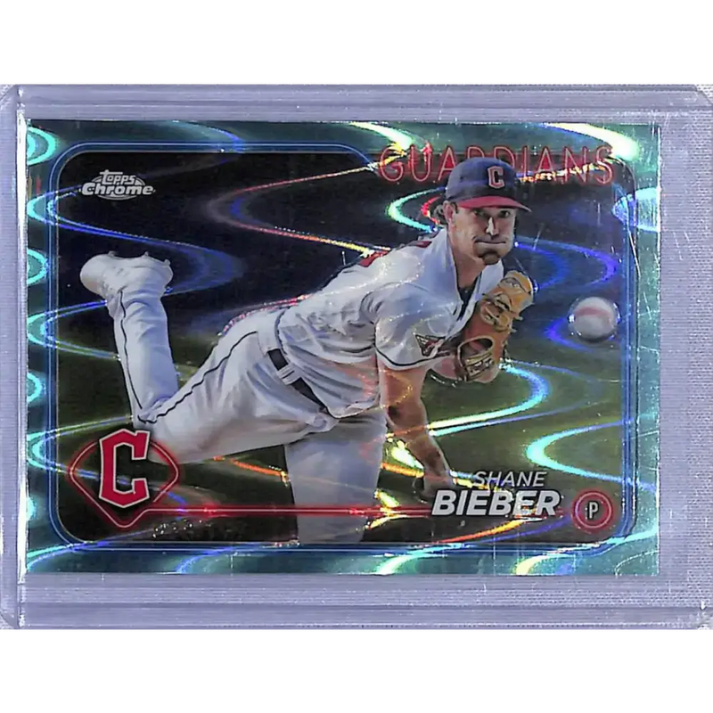 2024 Topps Chrome Refractor RayWave Aqua #149 Shane Bieber NM-MT 028/199 Cleveland Guardians - Baseball Card Single