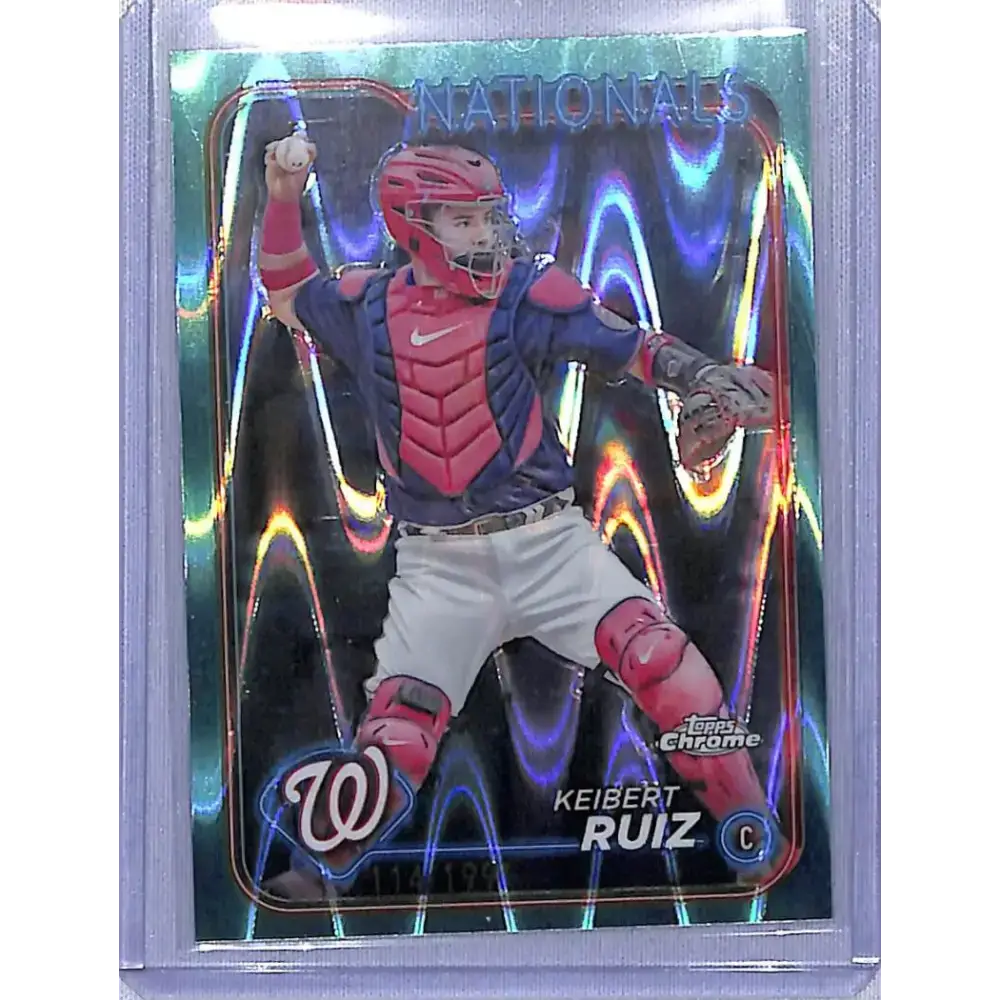 2024 Topps Chrome Refractor RayWave Aqua #64 Keibert Ruiz NM-MT 114/199 Washington Nationals - Baseball Card Single