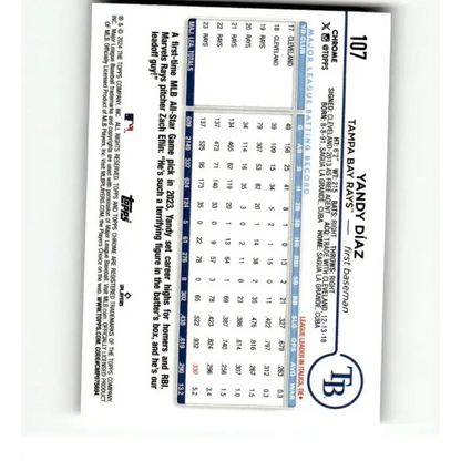 2024 Topps Chrome Refractor Sepia #107 Yandy Diaz NM-MT Tampa Bay Rays Baseball Card - Baseball Card