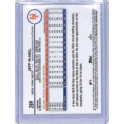 2024 Topps Chrome Refractor Sonar Blue #289 Jeff McNeil NM-MT 023/125 New York Mets Baseball Card