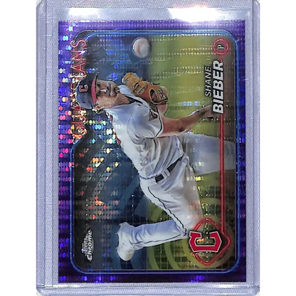 2024 Topps Chrome Refractor Sonar Purple #149 Shane Bieber NM-MT 261/275 Cleveland Guardians Baseball Card
