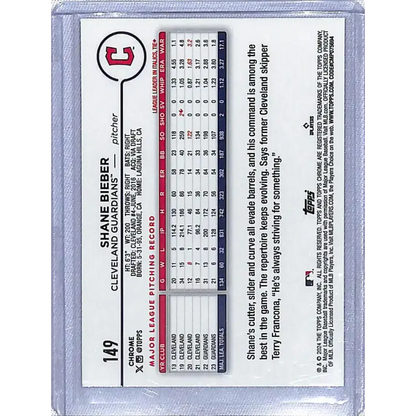 2024 Topps Chrome Refractor Sonar Purple #149 Shane Bieber NM-MT 261/275 Cleveland Guardians Baseball Card