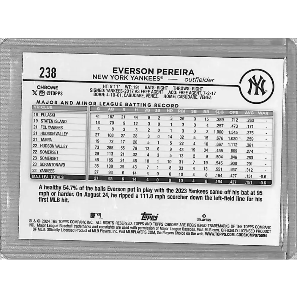 2024 Topps Chrome Refractor Sonar Purple #238 Everson Pereira NM-MT RC Rookie 081/275 - Baseball Card Single
