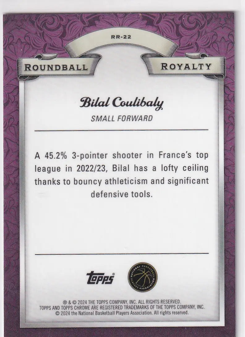 2024 TOPPS CHROME #RR-22 BILAL COULIBALY ROUNDBALL REFRACTOR- WASHINGTON WIZARDS