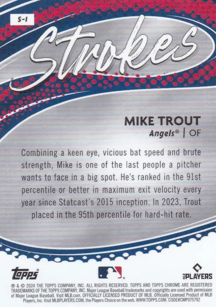 2024 TOPPS CHROME #S-1 MIKE TROUT REFRACTOR- ANGELS - Baseball Card Single