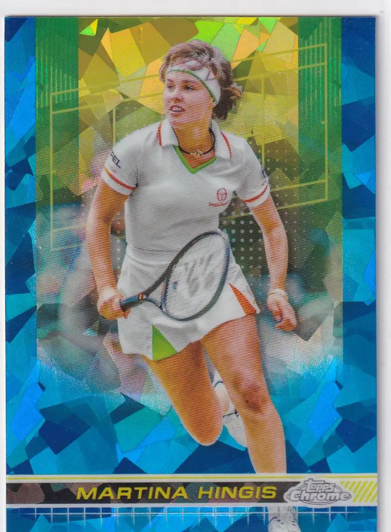 Martina Hingis in action on a Topps Chrome Sapphire trading card with vibrant colors